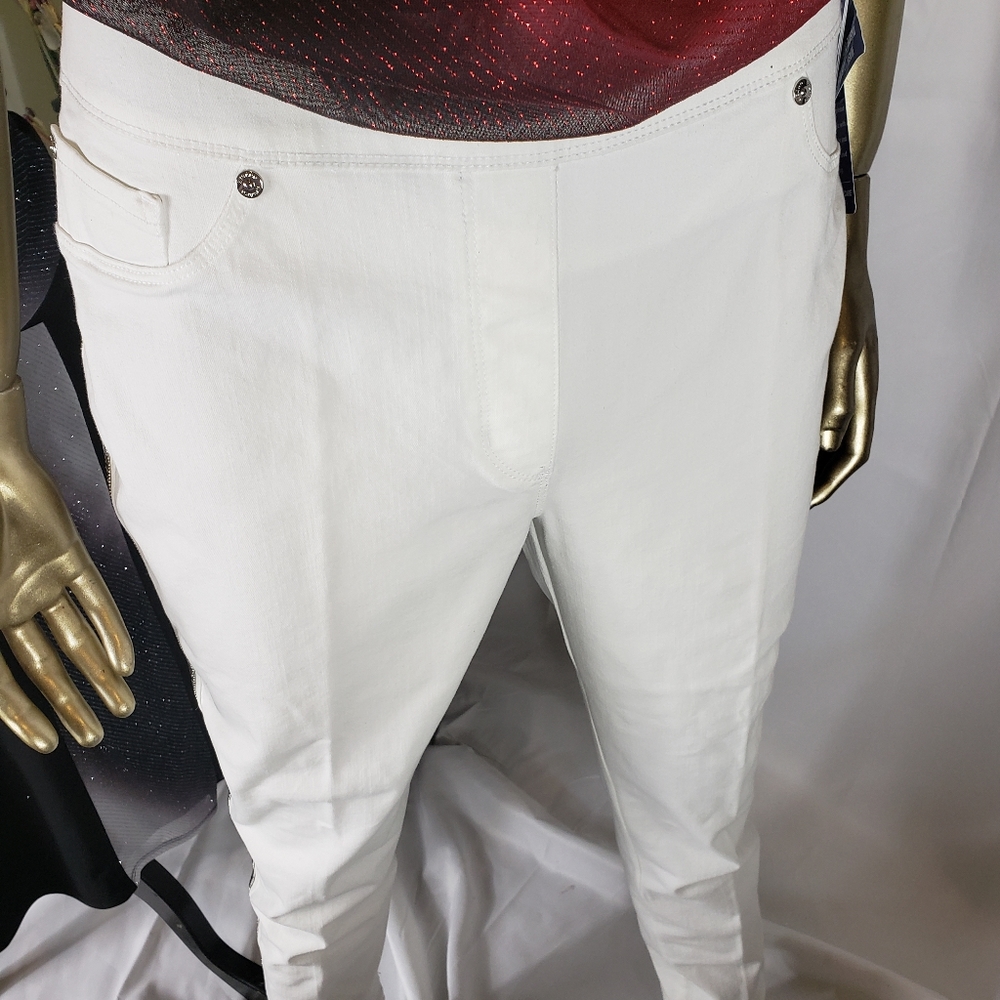White stretch jeans with jewels down side.